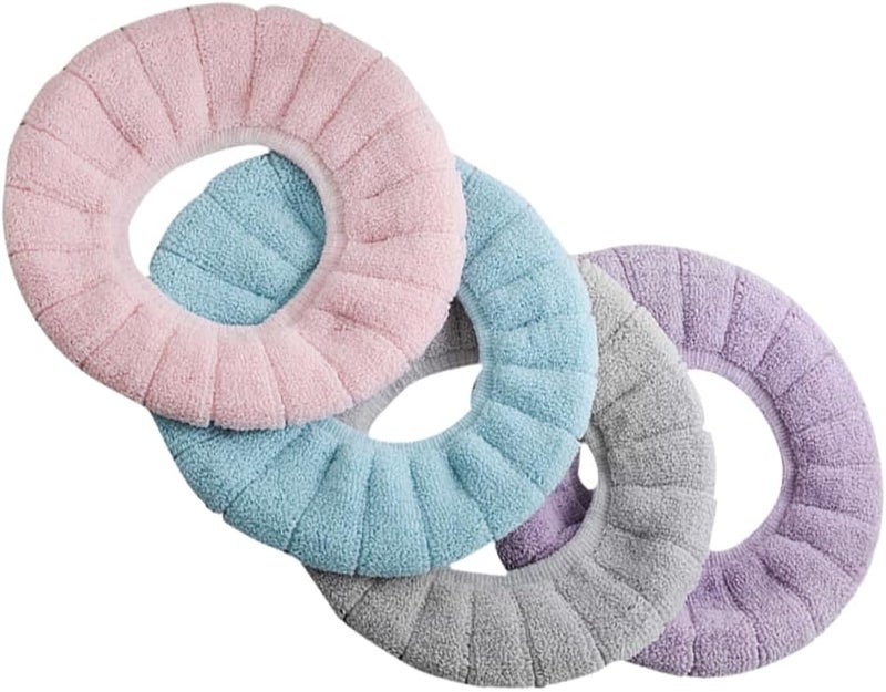 4 قطع غطاء مقعد مرحاض ناعم ودافئ قابل للغسل ومرن بطانة كرسي بيج - Image 1